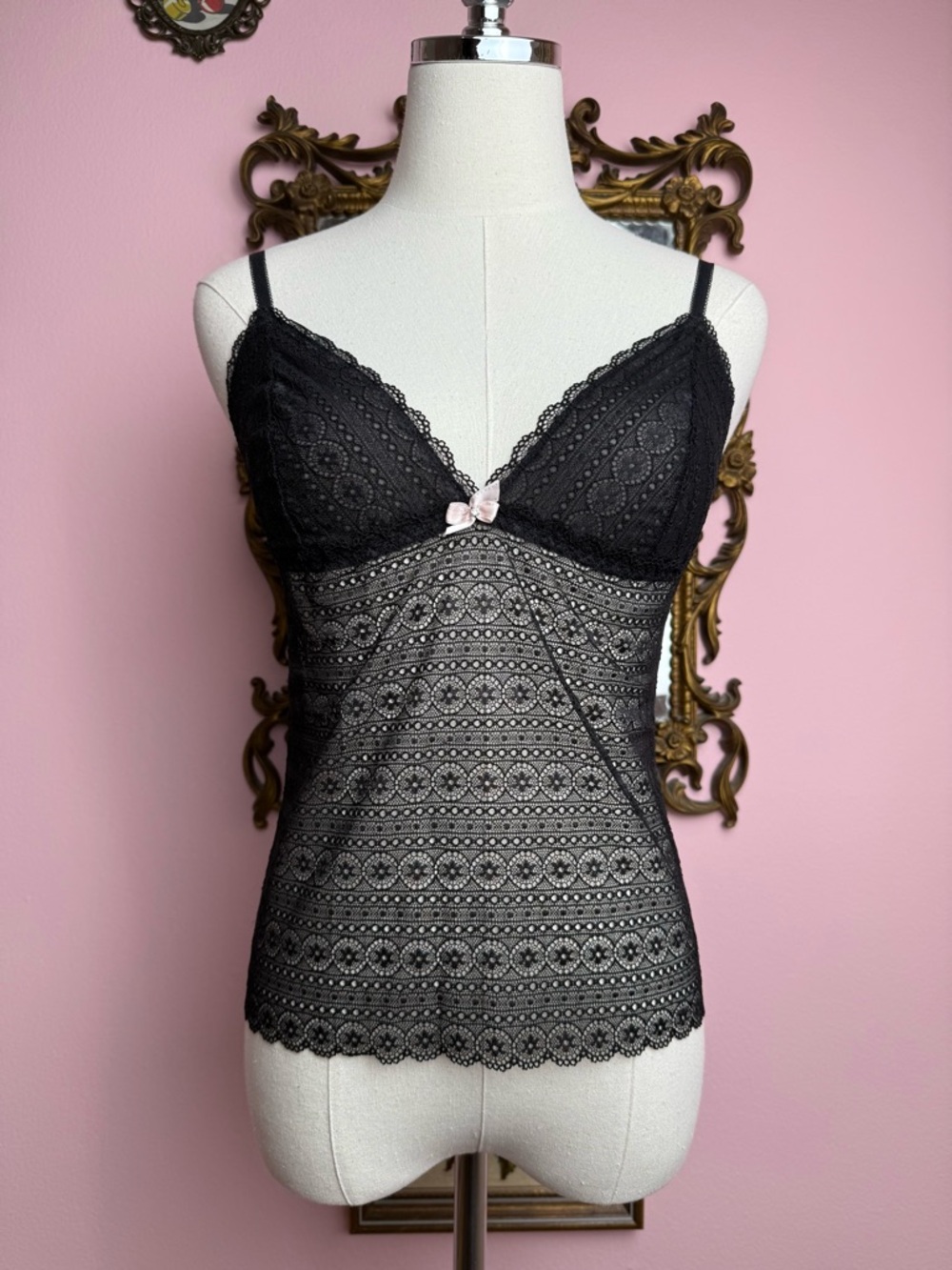 Victoria’s Secret Cami Pout Black Eyelet Lace Sheer Camisole Medium